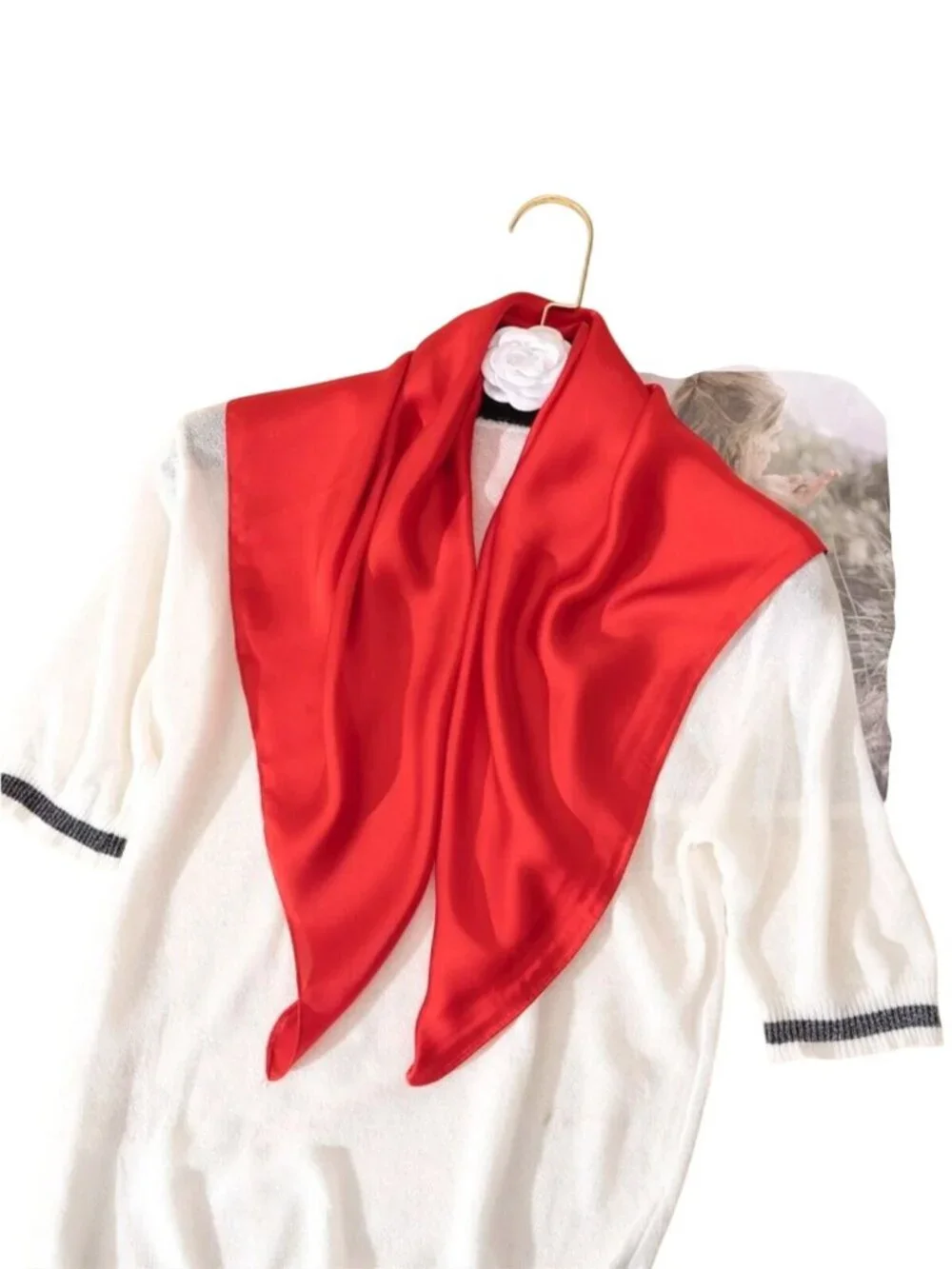 Elegant Square Silky Satin Scarf Bandana RED Headwear Solid Soft Versatile Shawl